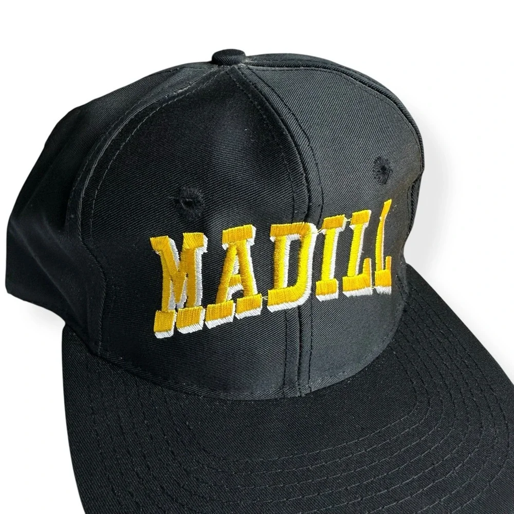 Vintage‎ 90's Madill Oklahoma Wildcats Embroidered Black Yellow Snapback Hat Cap